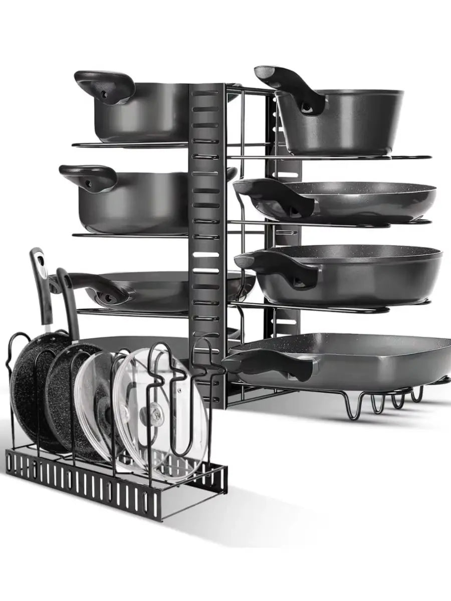 Organizador ajustable para sartenes de 8 niveles