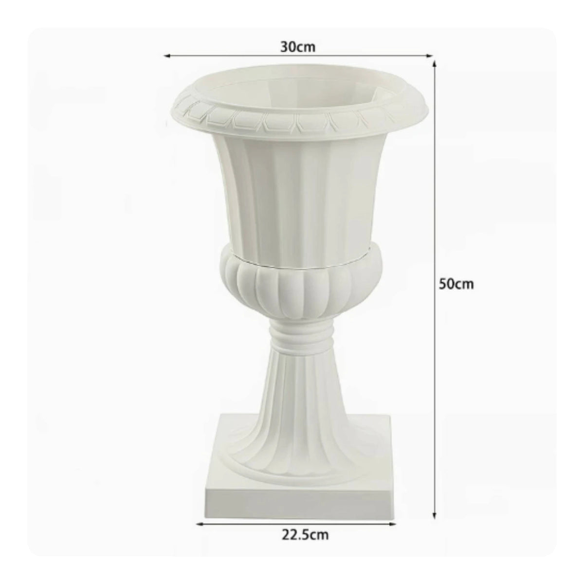 Maceta acanalada de pedestal alto con diagrama de 50 cm de altura.