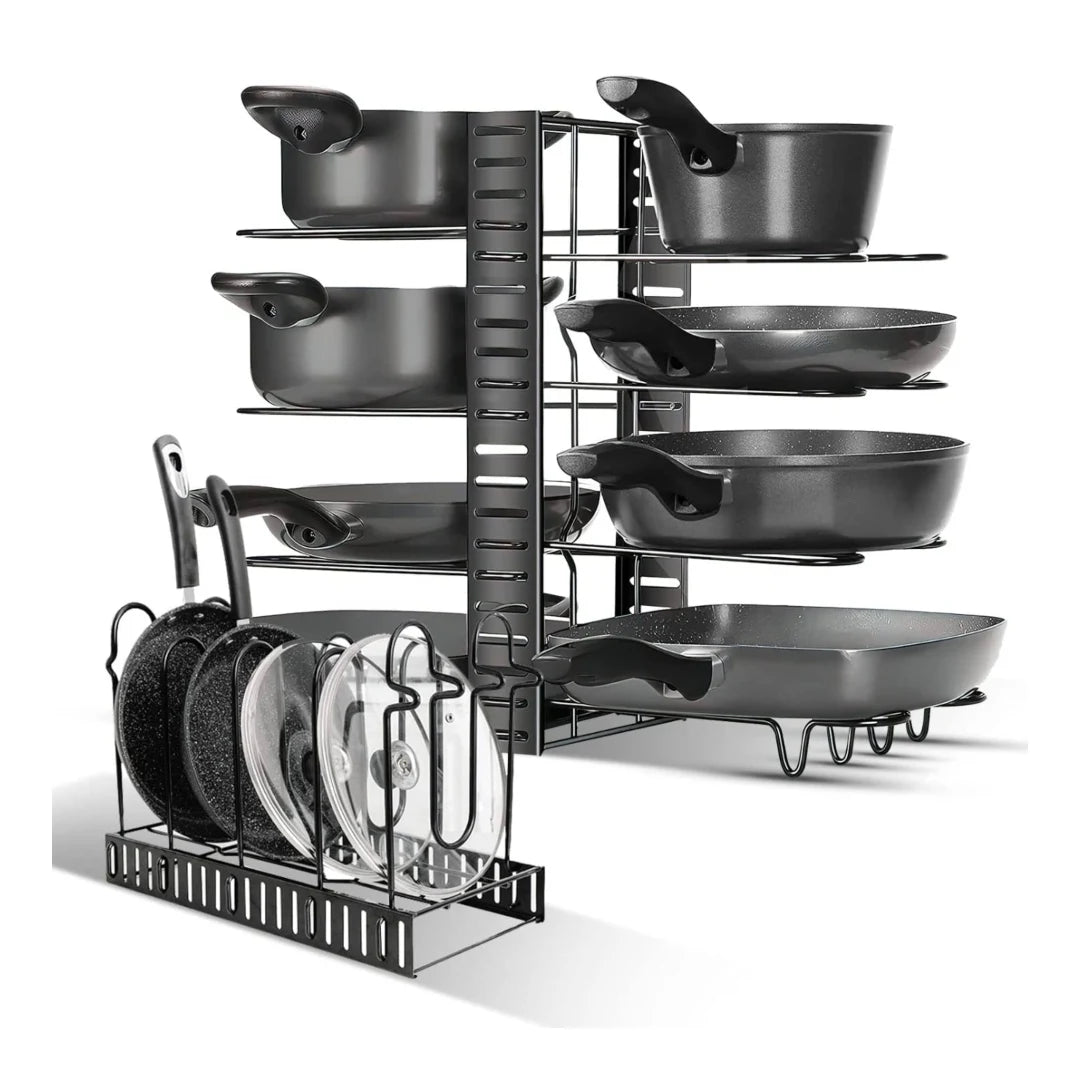 Organizador ajustable para sartenes de 8 niveles