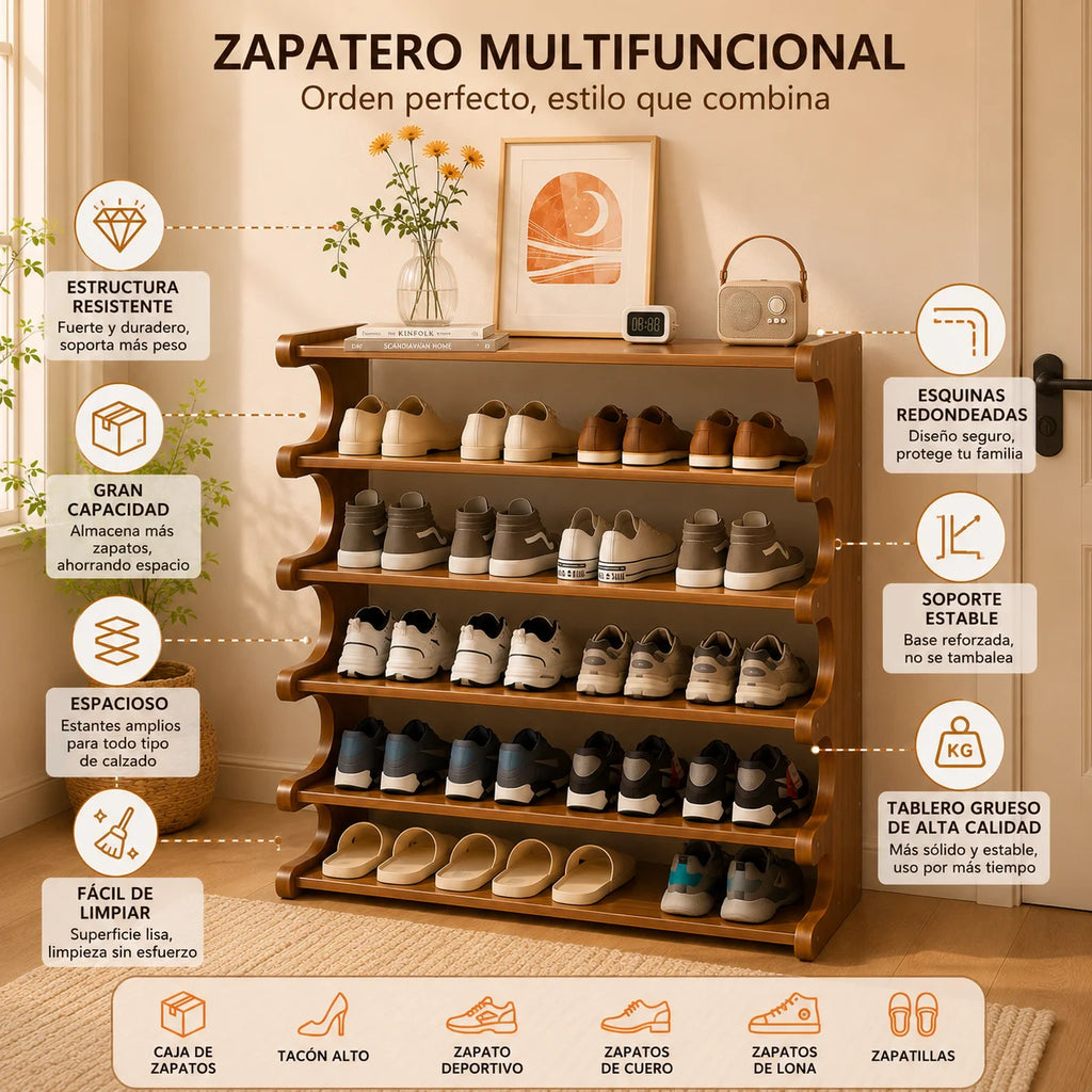 Zapatera de bambú de 6 niveles