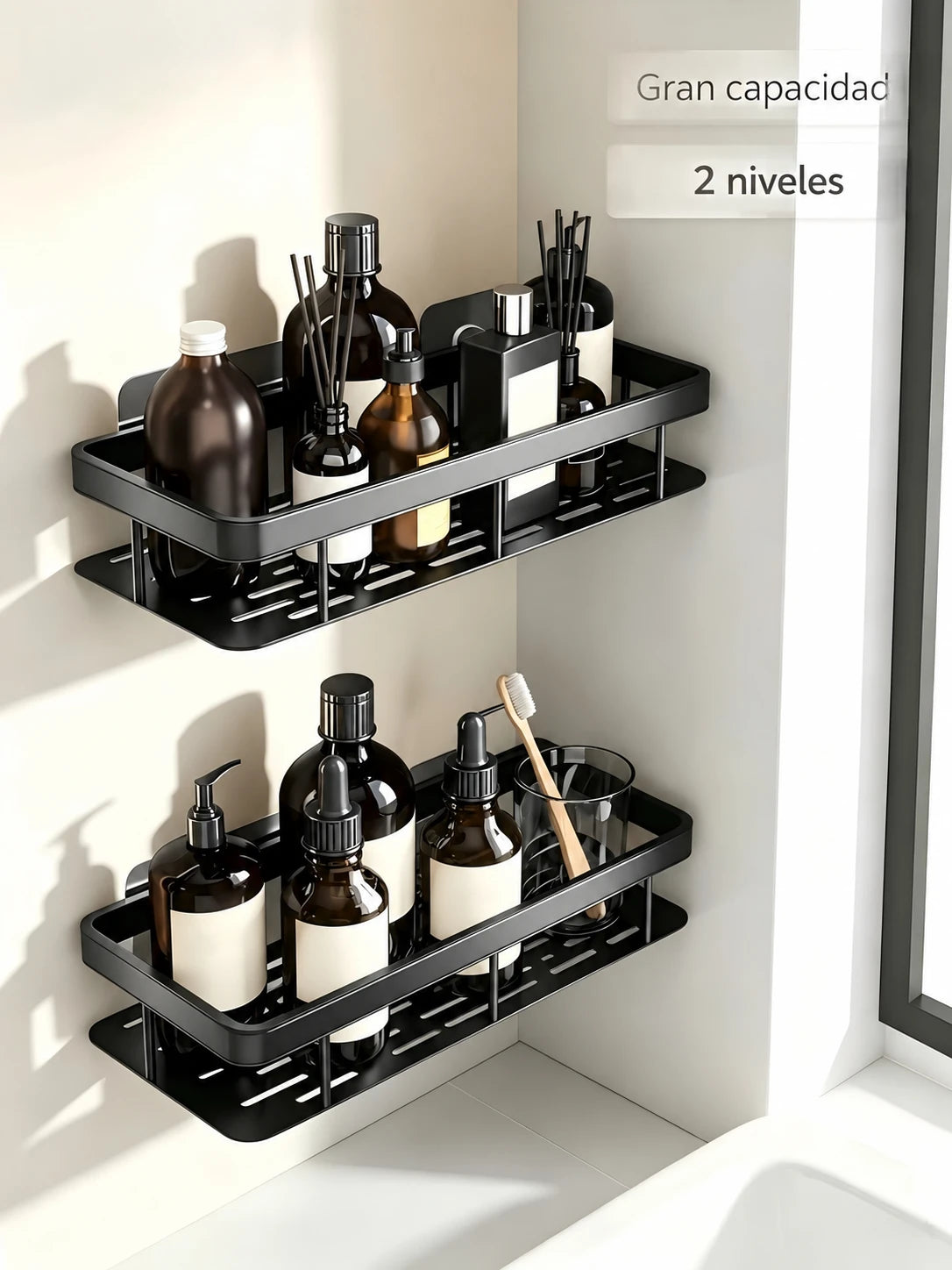 Repisa de pared para organizar el baño | Negra