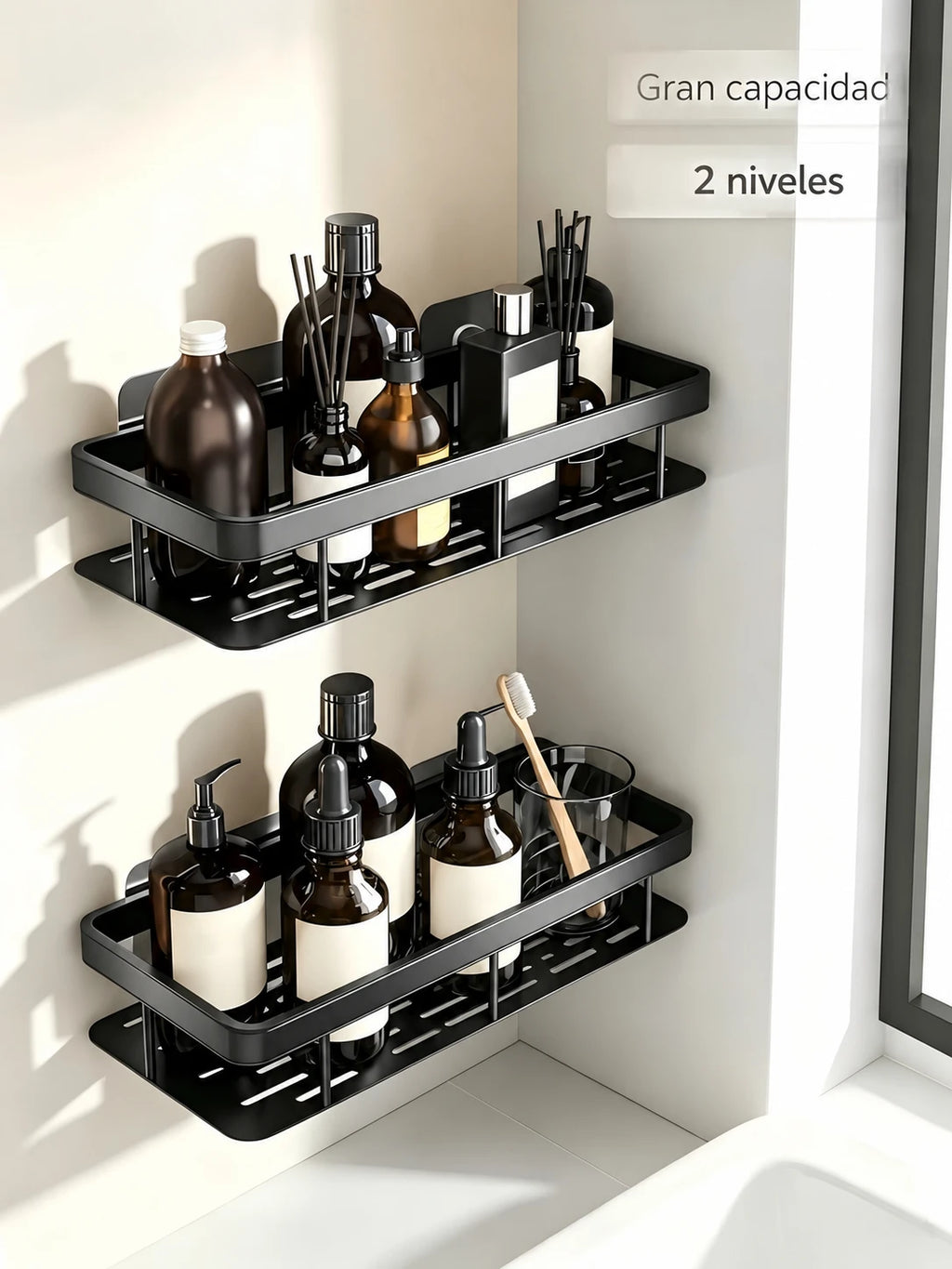 Repisa de pared para organizar el baño | Negra