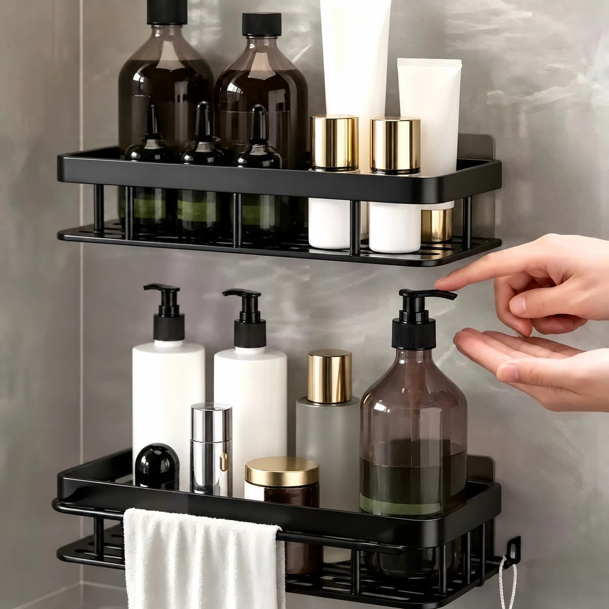 Repisa de pared para organizar el baño | Negra