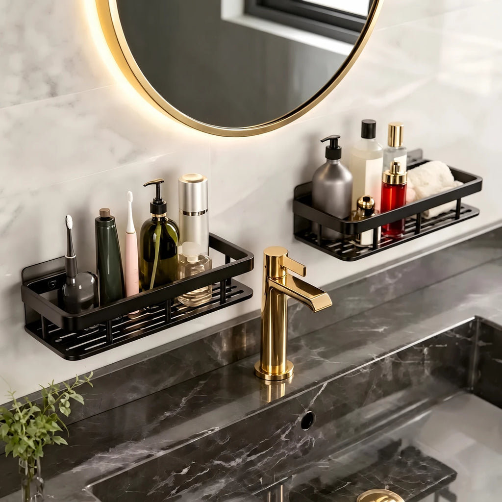 Repisa de pared para organizar el baño | Negra