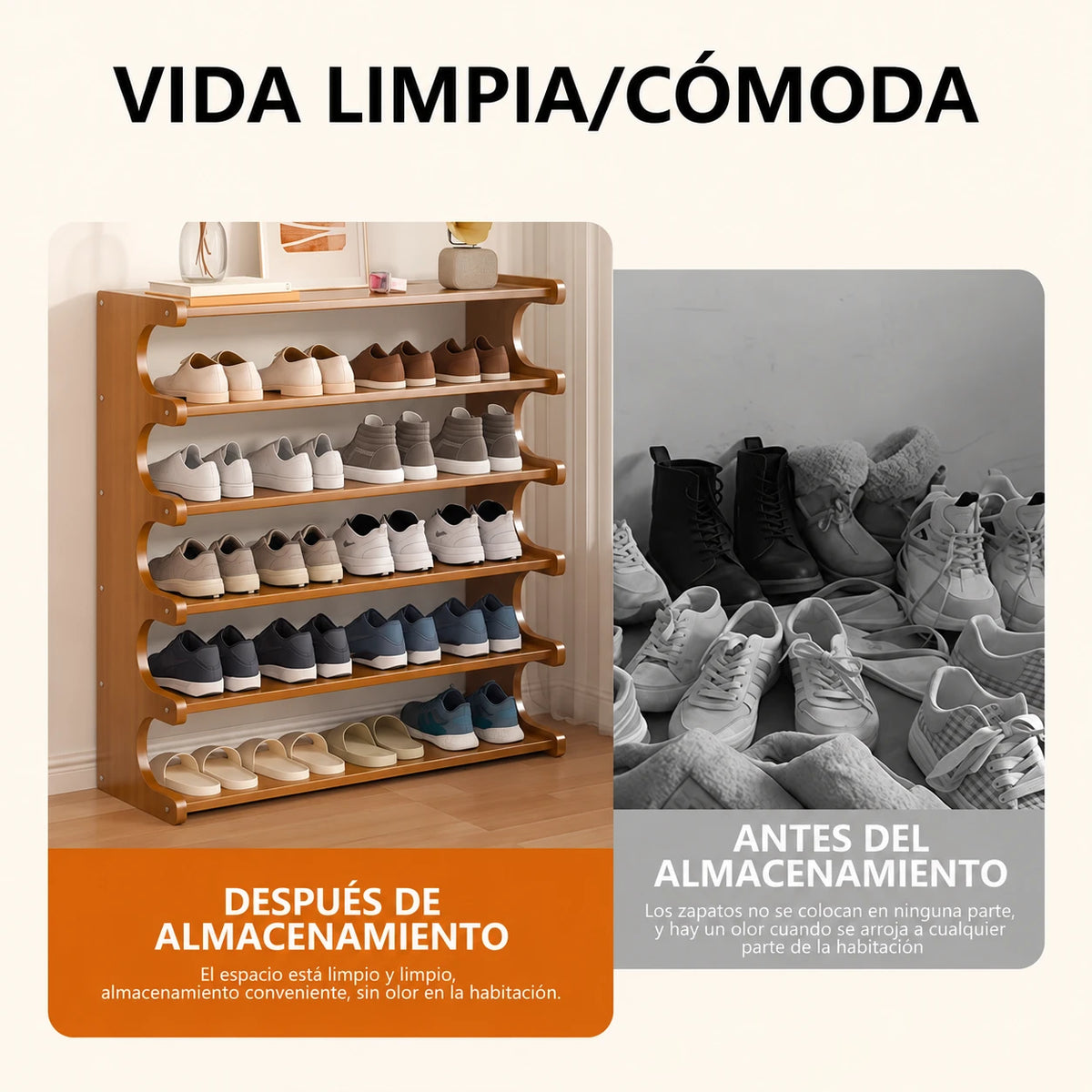 Zapatera de bambú de 6 niveles