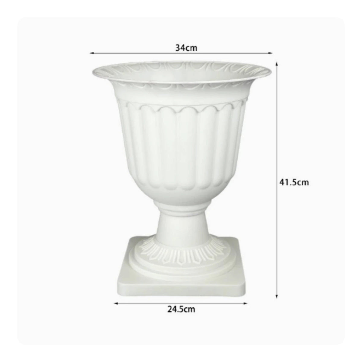 Maceta acanalada de pedestal bajo con diagrama de 41.5 cm de altura.
