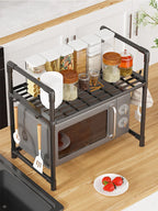 Organizador de cocina con repisas y ganchos