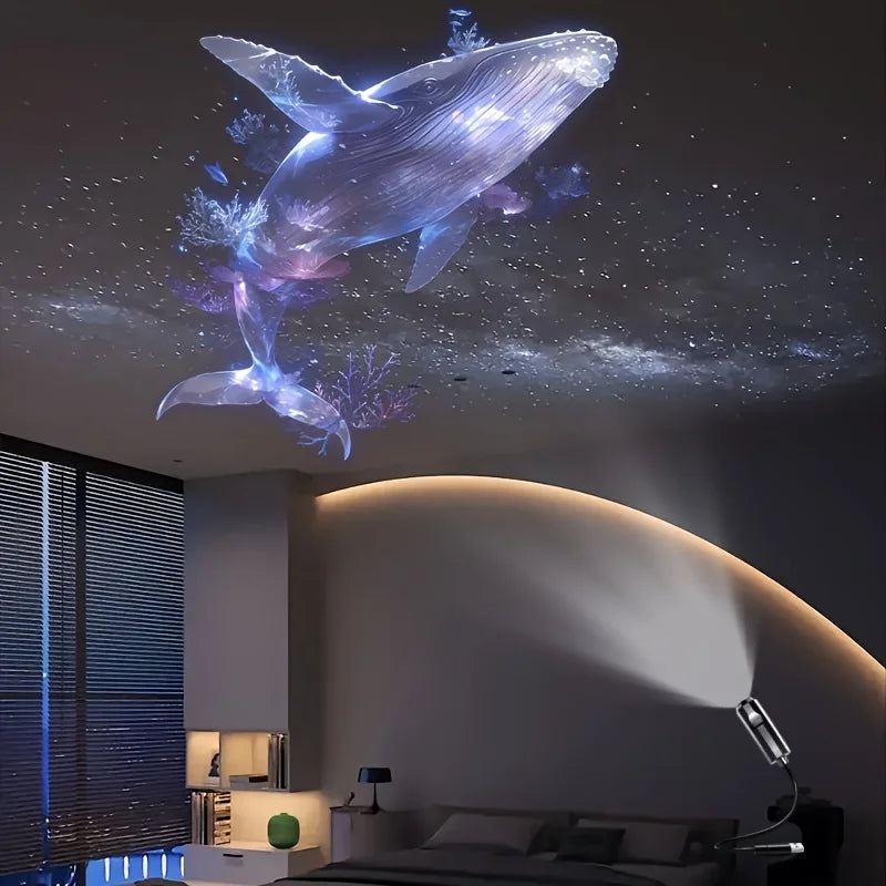 Ejemplo ilustrativo de una ballena proyectada en un dormitorio.