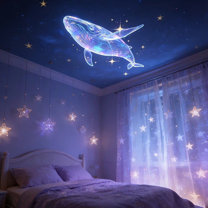 Ejemplo ilustrativo de una ballena luminosa proyectada en el techo.