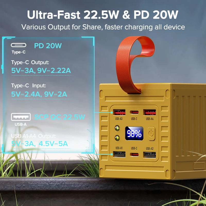 Batería externa QOOVI de 60,000 mAh con luz LED