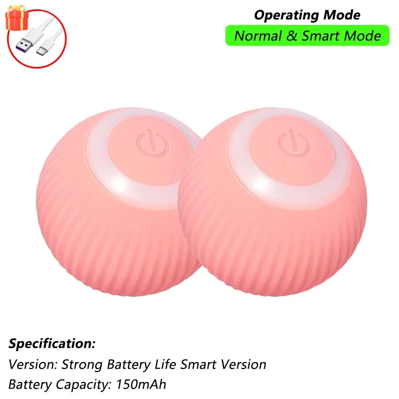 Dos pelotas rosas para gato con botones de encendido