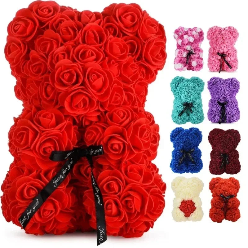 Oso decorativo de rosas artificiales de 25 cm