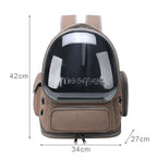 Mochila transportadora caqui con medidas de 42 por 34 por 27 cm.