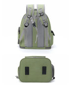 Tirantes, respaldo y base de la mochila transportadora verde.