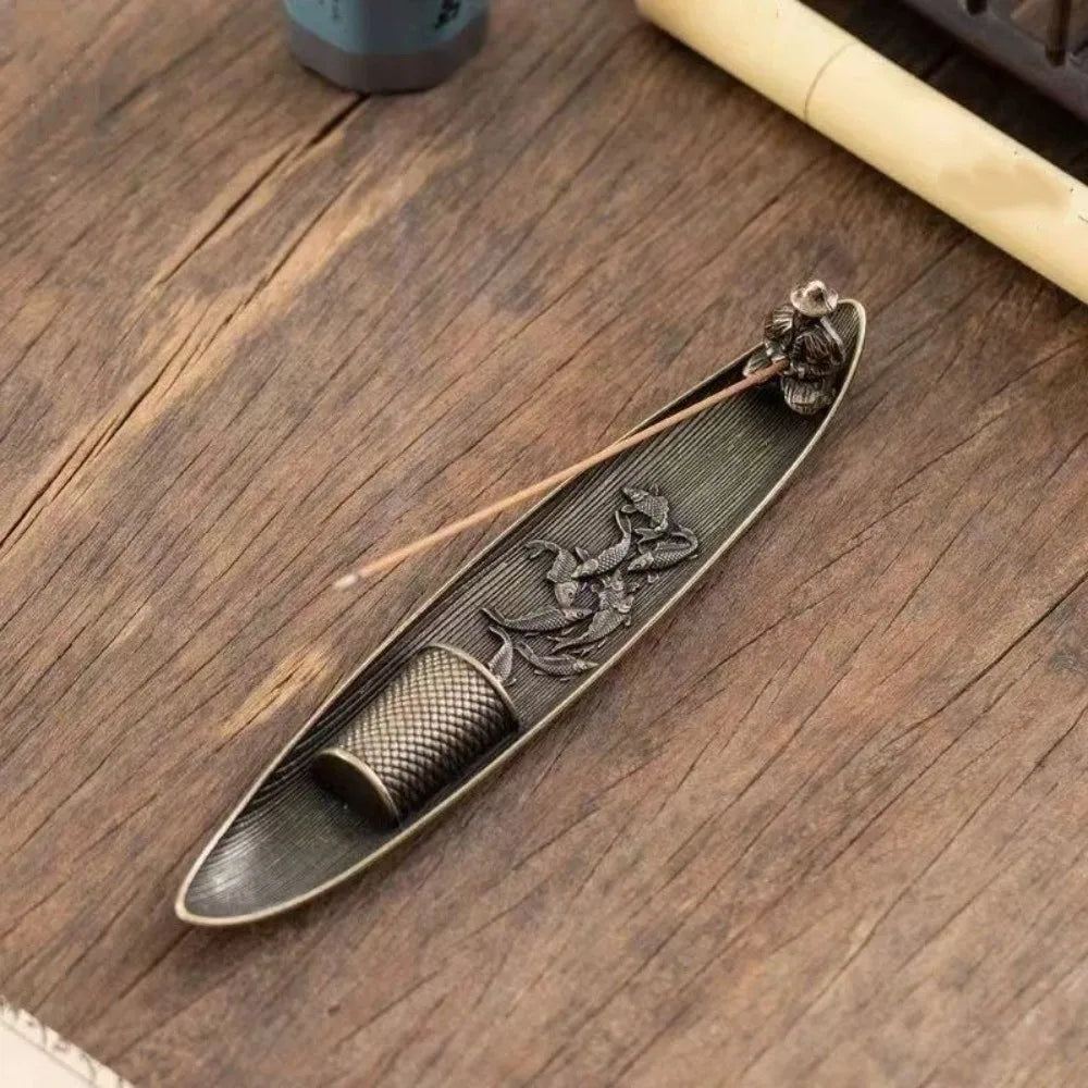 Unique Boat Shape Incense Holder Old Men Fishing Traditional Incense Burner Sturdy Metal Incense Stick Burner Tea Room