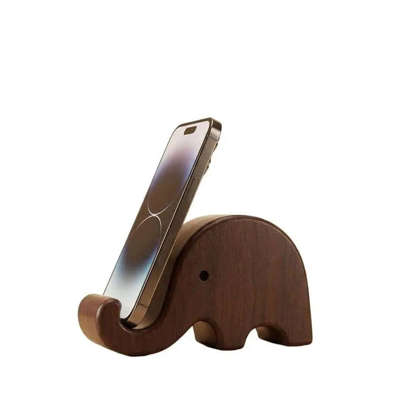 Soporte de madera para celular con elefante