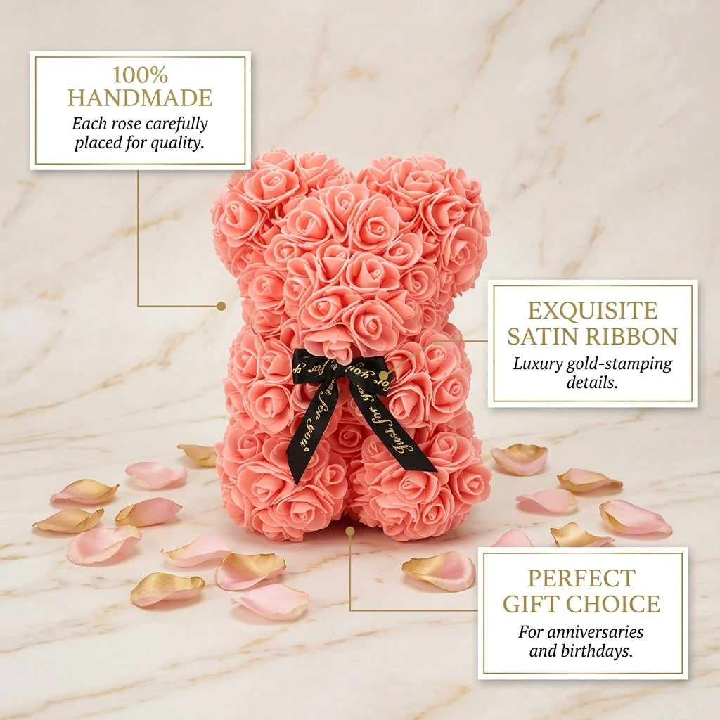 Oso decorativo de rosas artificiales de 25 cm