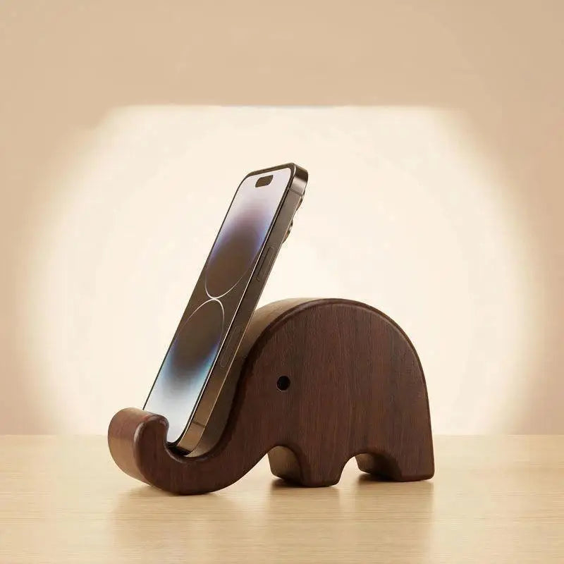 Soporte de madera para celular con elefante