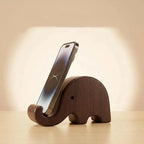 Soporte de madera para celular con elefante