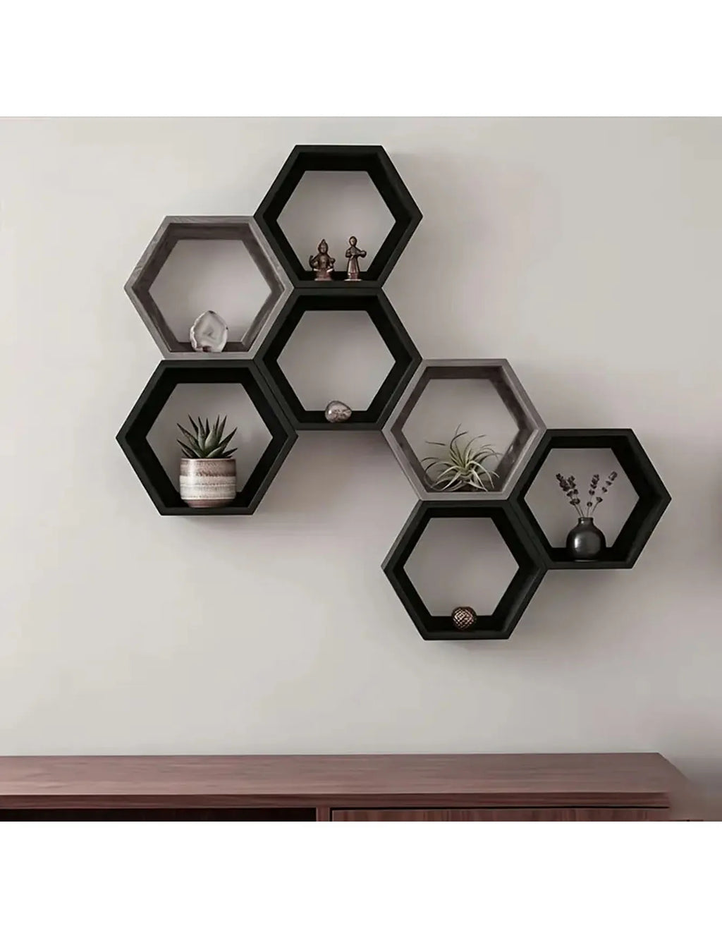 Repisas hexagonales de pared, 3 piezas