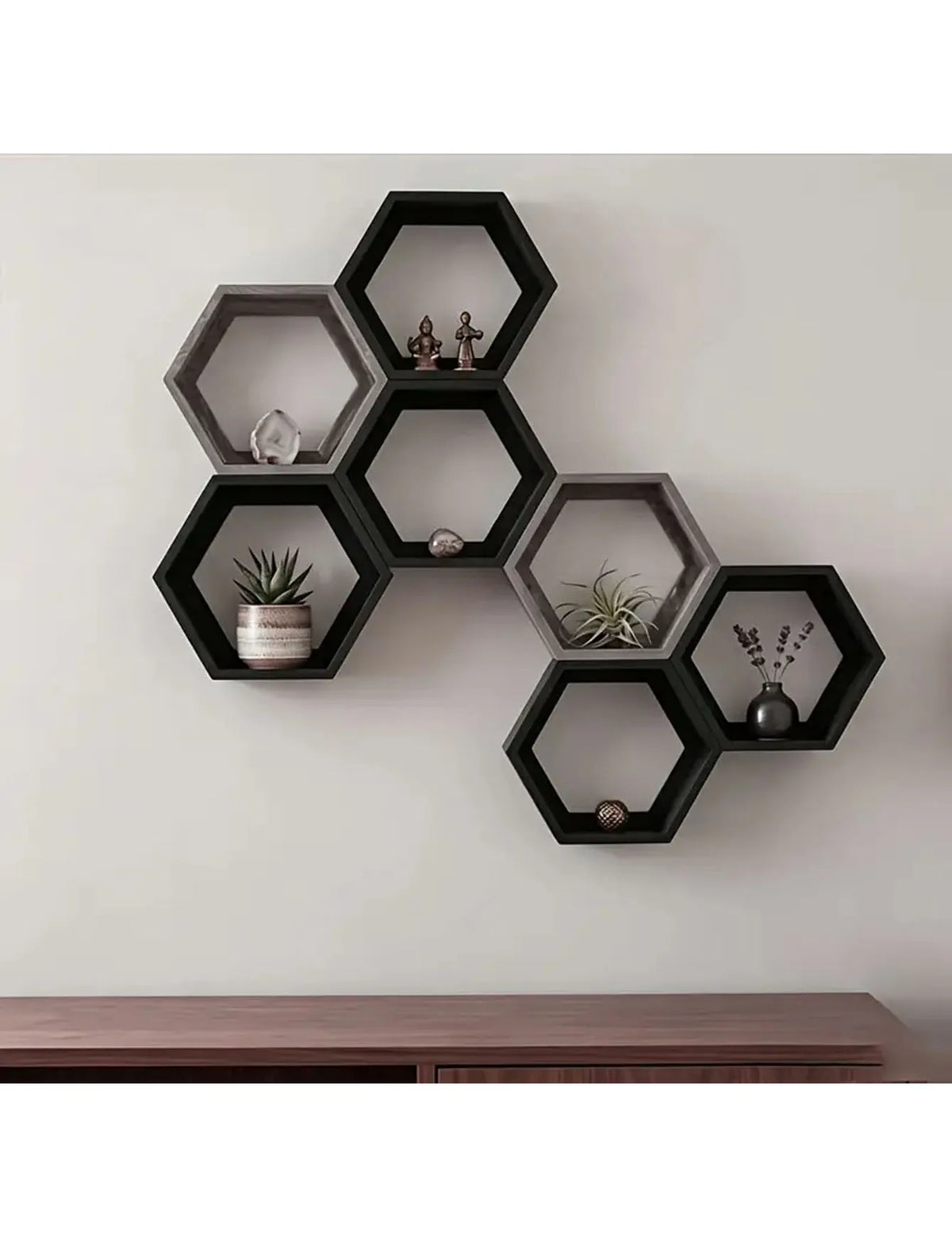 Repisas hexagonales de pared, 3 piezas