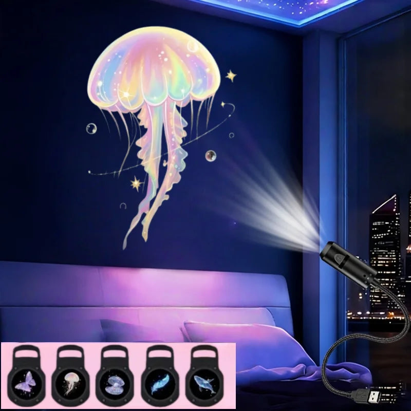 Proyector USB con motivos de fantasía y ejemplo de medusa.