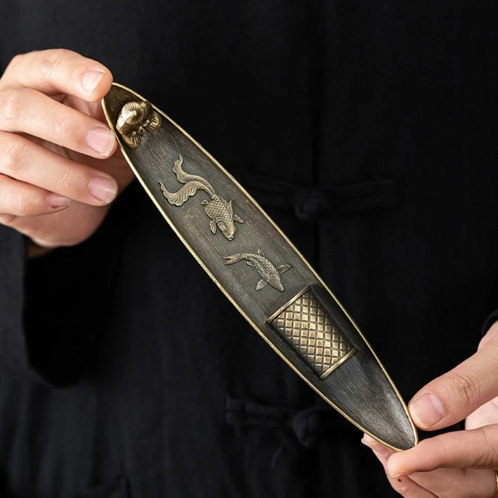 Unique Boat Shape Incense Holder Old Men Fishing Traditional Incense Burner Sturdy Metal Incense Stick Burner Tea Room
