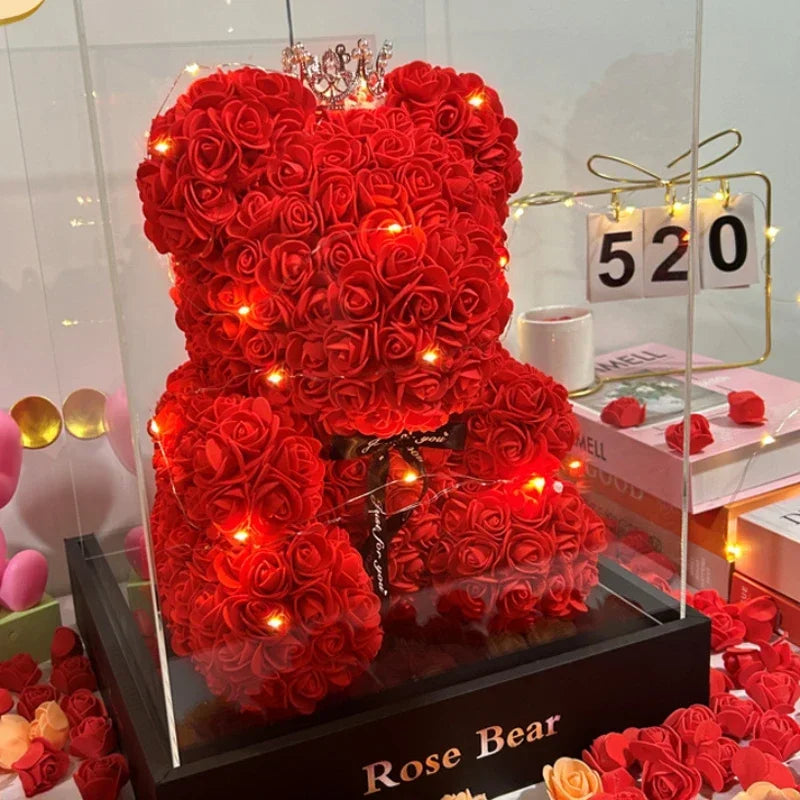 Oso decorativo de rosas artificiales de 25 cm
