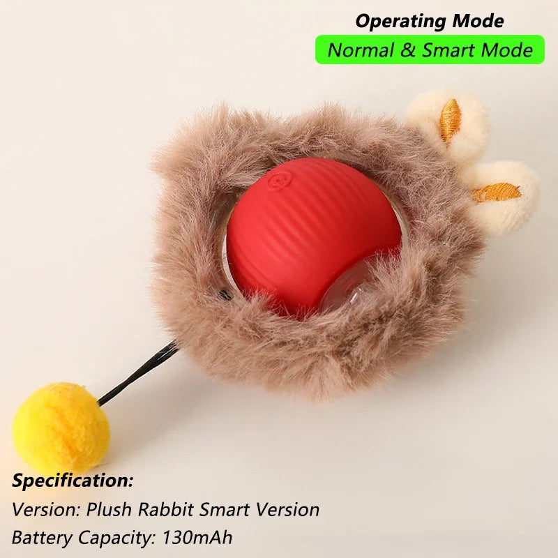 Pelota roja dentro de una funda de peluche café con pompón amarillo
