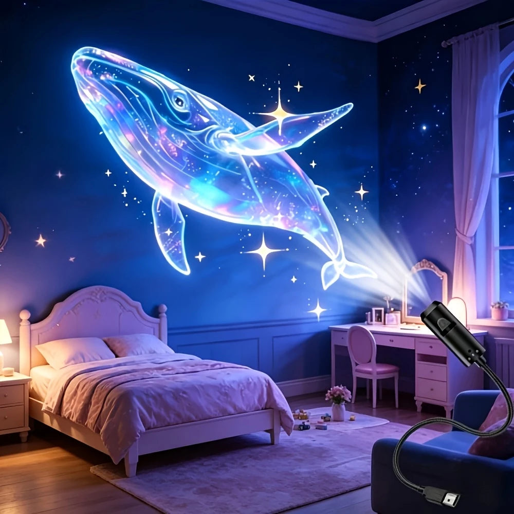 Ejemplo ilustrativo de una ballena proyectada desde una mesa de noche.