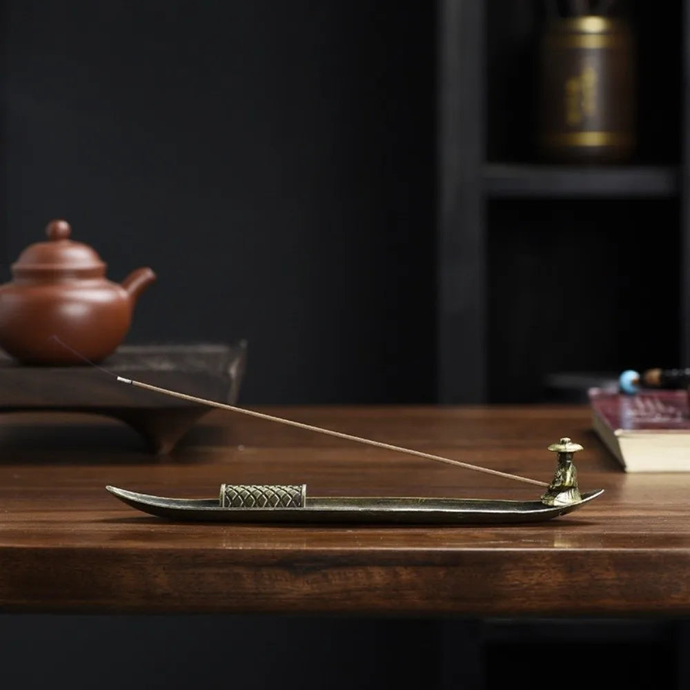 Unique Boat Shape Incense Holder Old Men Fishing Traditional Incense Burner Sturdy Metal Incense Stick Burner Tea Room