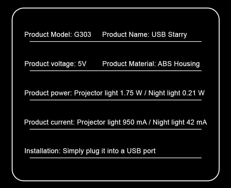 Luz USB con proyector de estrellas