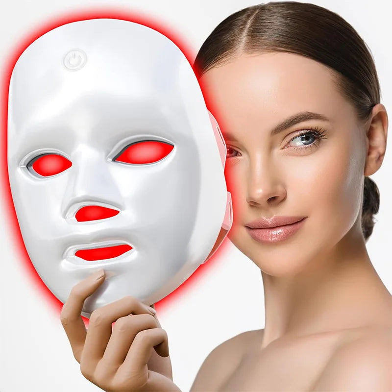 Máscara facial LED blanca de 7 colores