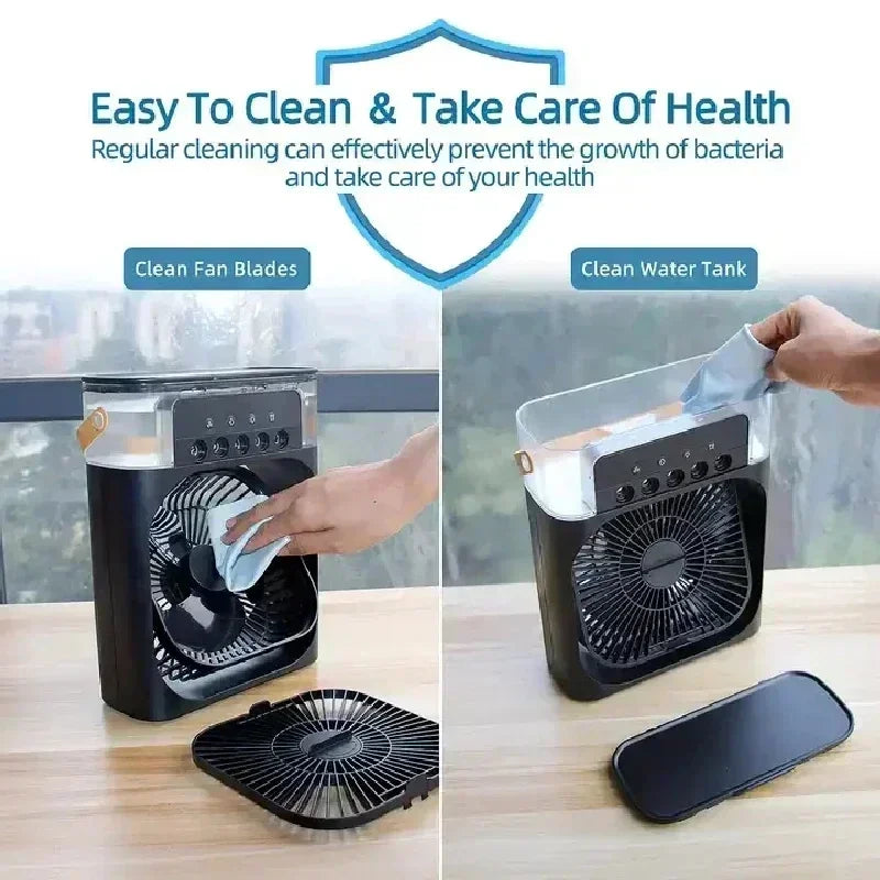 Ventilador de escritorio USB con nebulizador y luz LED