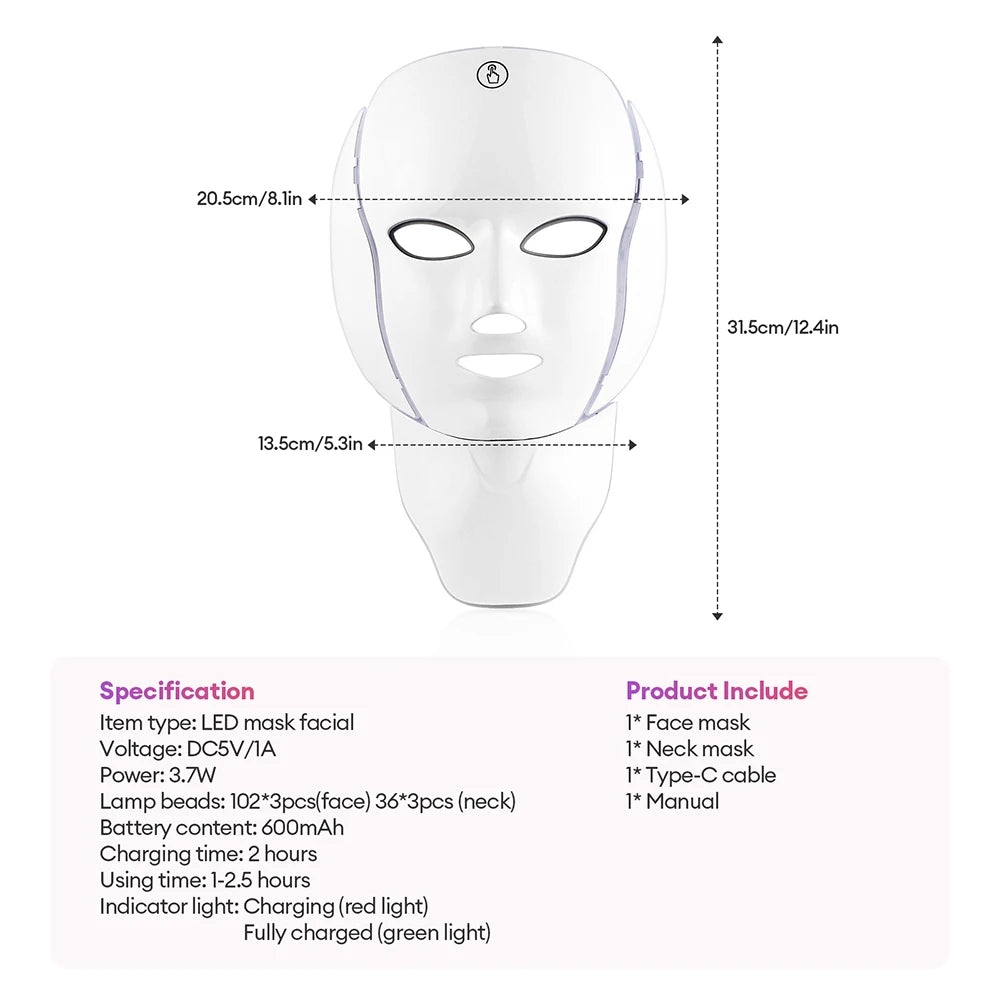 Máscara LED para rostro y cuello | Con o sin caja