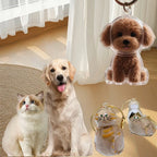 Ejemplos de recuerdos transparentes con formas de perro y gato.