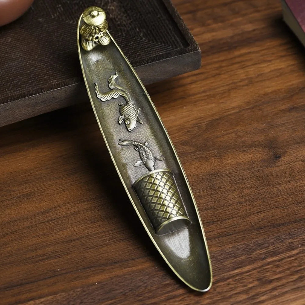 Unique Boat Shape Incense Holder Old Men Fishing Traditional Incense Burner Sturdy Metal Incense Stick Burner Tea Room