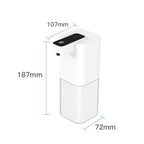 Dispensador automático blanco con medidas indicadas de 18.7 por 10.7 por 7.2 cm