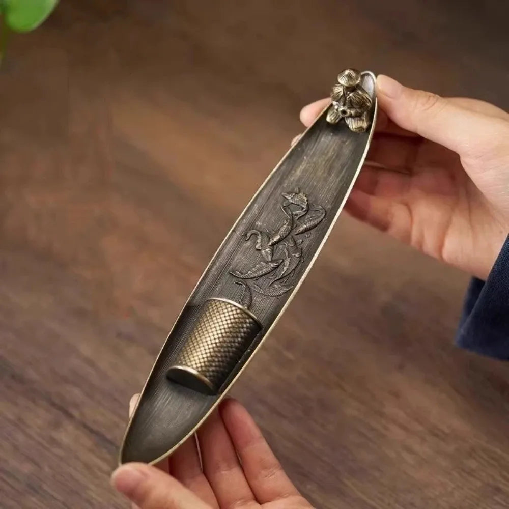 Unique Boat Shape Incense Holder Old Men Fishing Traditional Incense Burner Sturdy Metal Incense Stick Burner Tea Room