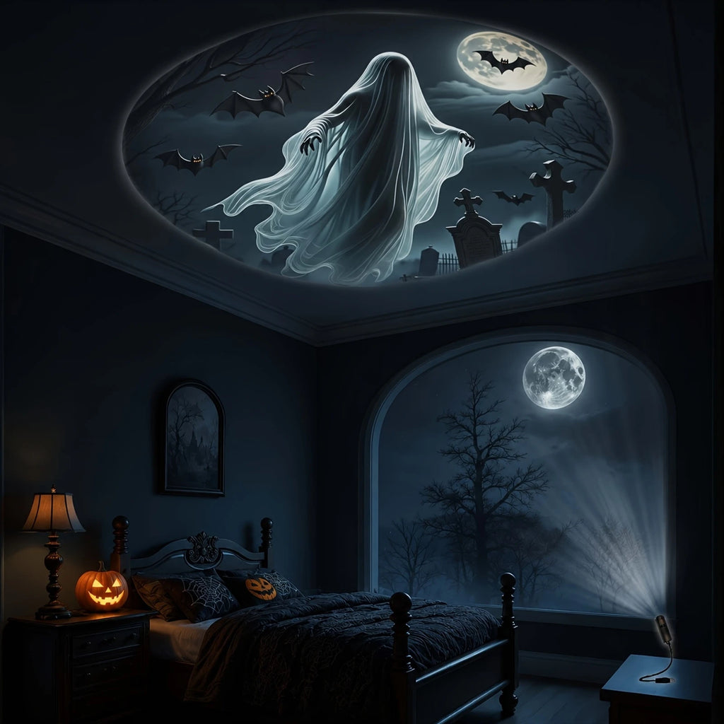 Ejemplo ilustrativo de un fantasma proyectado en una habitación.
