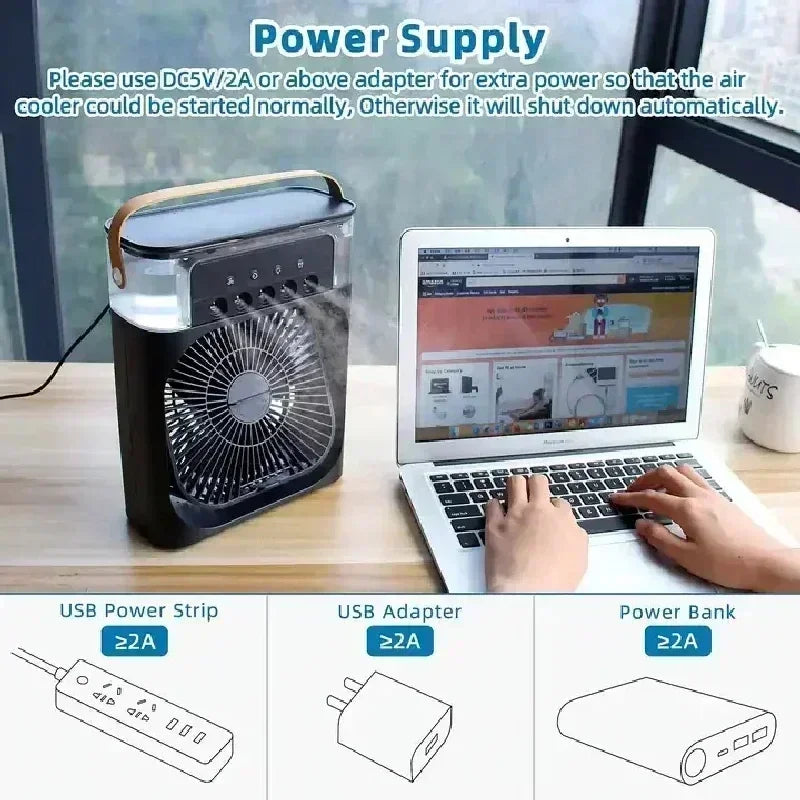 Ventilador de escritorio USB con nebulizador y luz LED