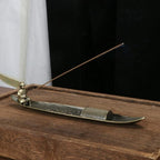 Unique Boat Shape Incense Holder Old Men Fishing Traditional Incense Burner Sturdy Metal Incense Stick Burner Tea Room