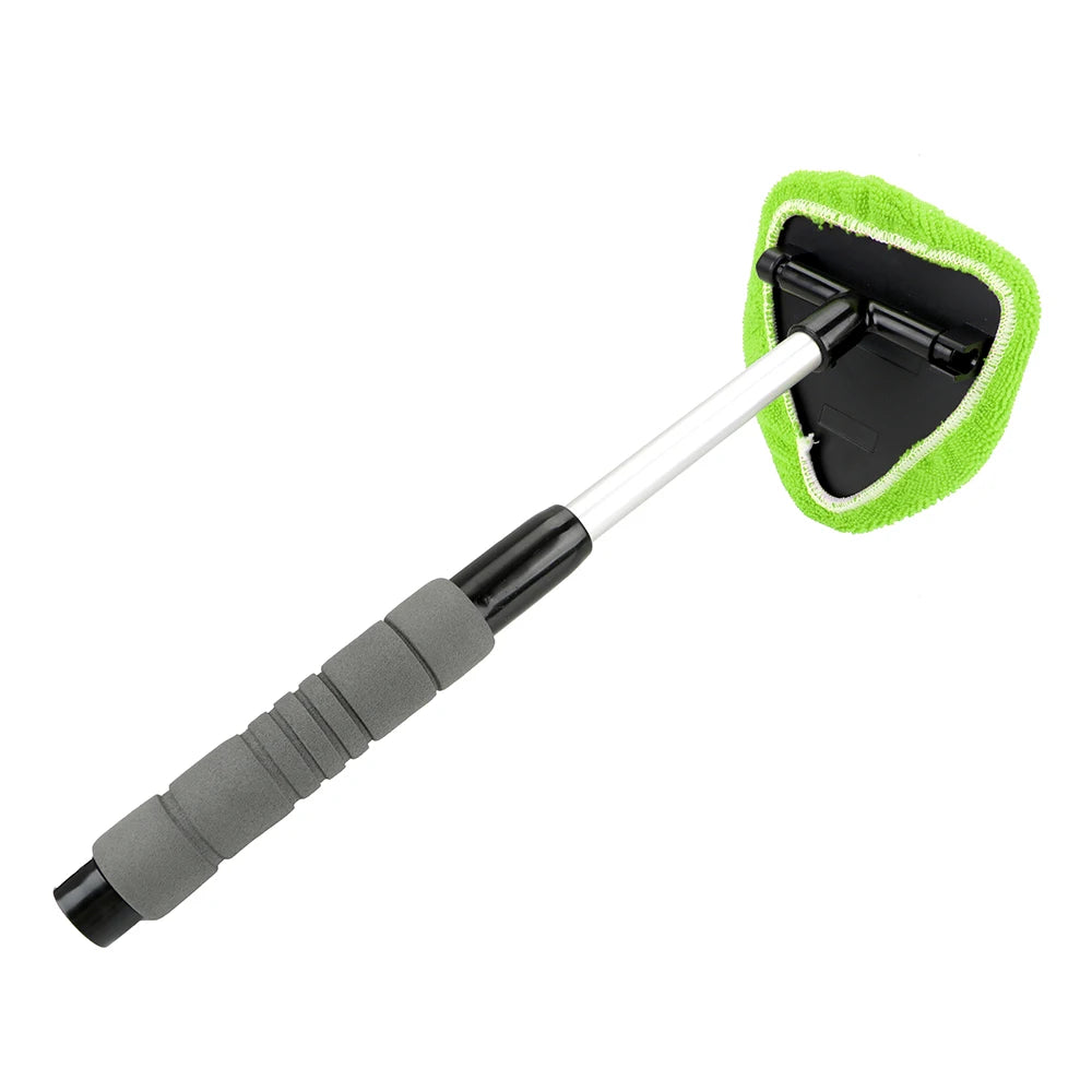 Cepillo telescópico para vidrio con funda de microfibra verde