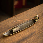Unique Boat Shape Incense Holder Old Men Fishing Traditional Incense Burner Sturdy Metal Incense Stick Burner Tea Room