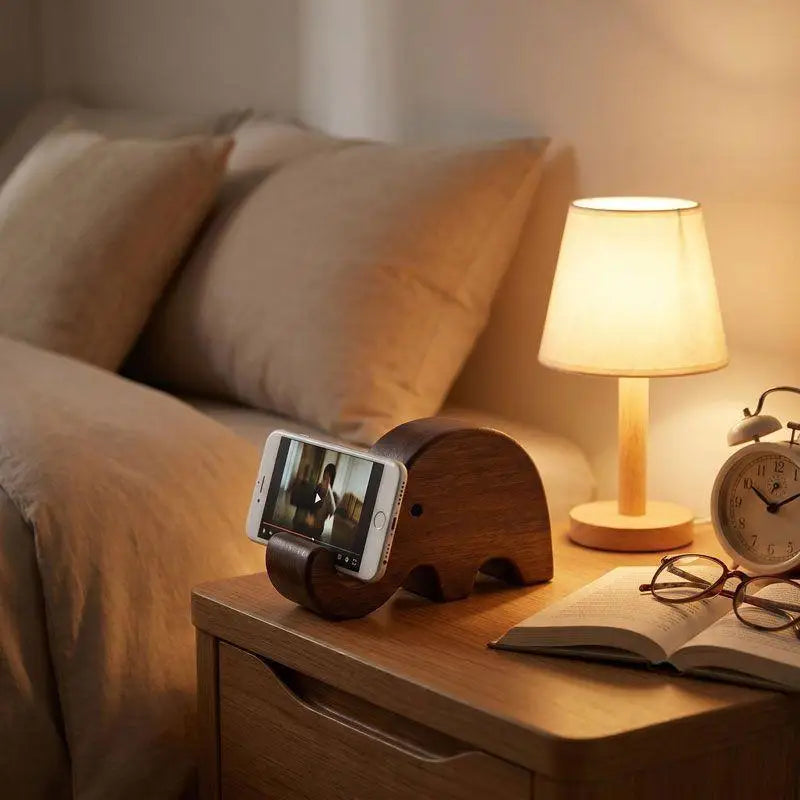 Soporte de madera para celular con elefante