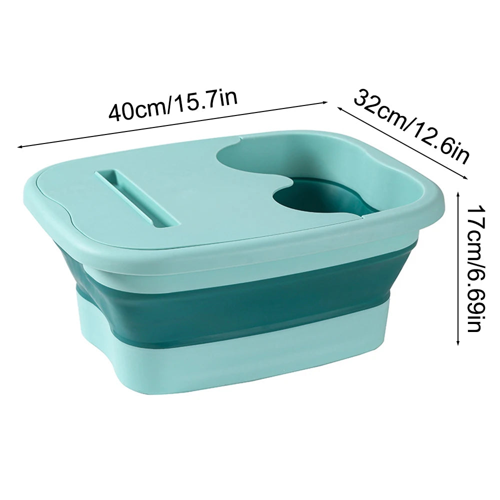 Tina plegable verde con diagrama de 40 por 32 por 17 cm.