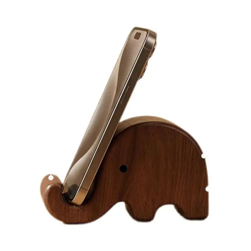 Soporte de madera para celular con elefante