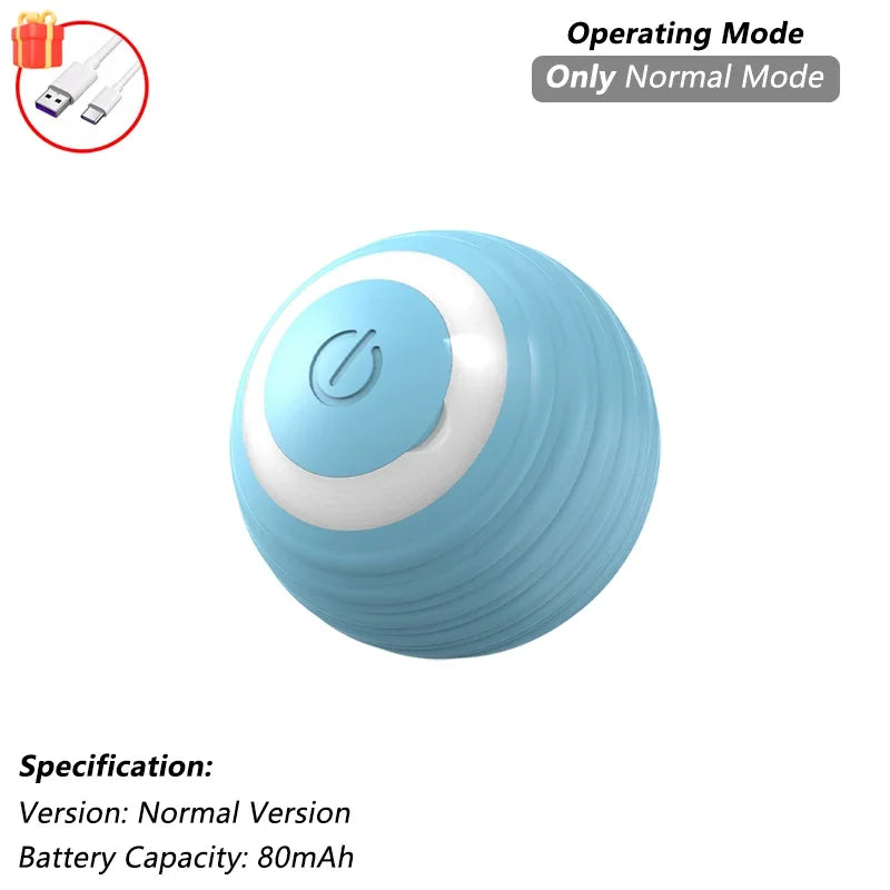 Pelota azul para gato con botón de encendido blanco