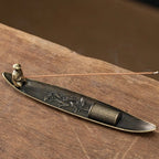 Unique Boat Shape Incense Holder Old Men Fishing Traditional Incense Burner Sturdy Metal Incense Stick Burner Tea Room