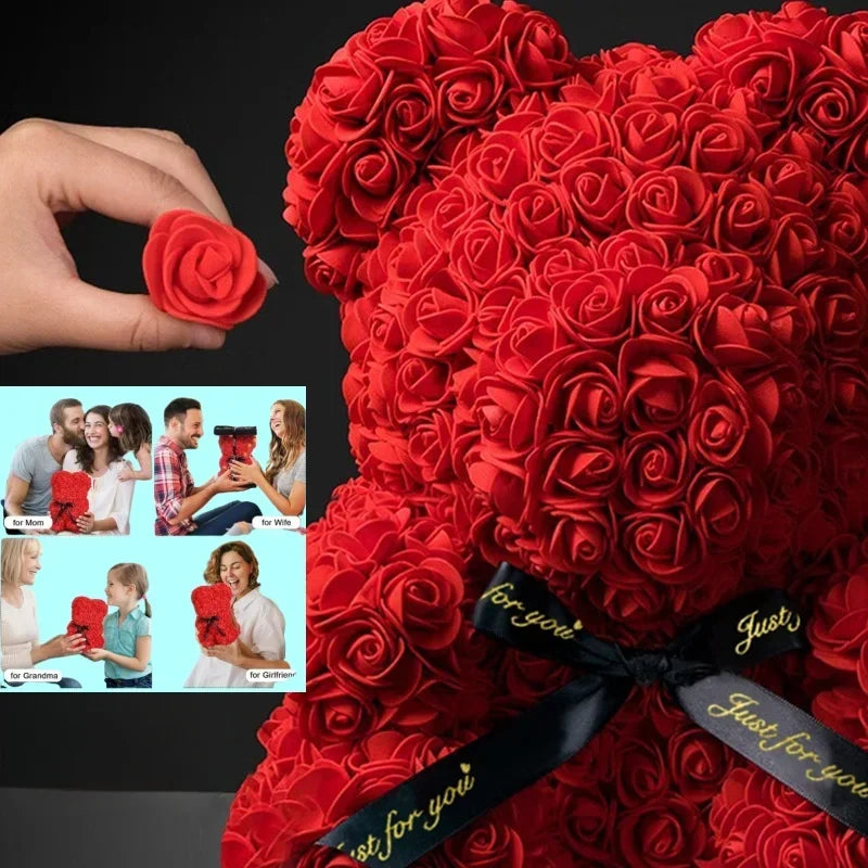 Oso decorativo de rosas artificiales de 25 cm